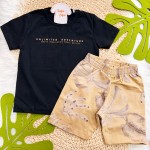 Verão 24/25 - Conj. Camiseta Unlimited Adventure e Short Folhas - Preto e Marrom