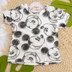 Verão 24/25 - Conj. Camiseta Mickey Mouse e Short em Moletinho - Off White e Preto