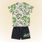 Verão 24/25 - Conj. Camiseta Mickey Mouse e Short em Moletinho - Off White e Verde