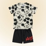 Verão 24/25 - Conj. Camiseta Mickey Mouse e Short em Moletinho - Off White e Preto