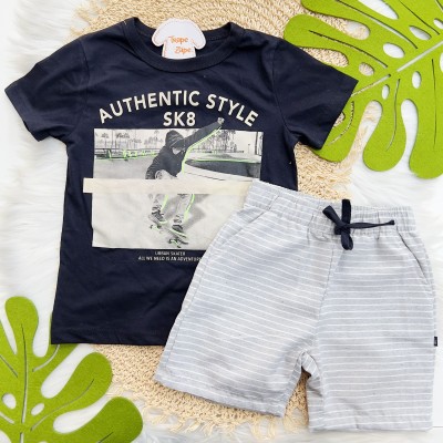 Verão 24/25 - Conj. Camiseta Authentic Style SK8 e Short - Preto e Mescla