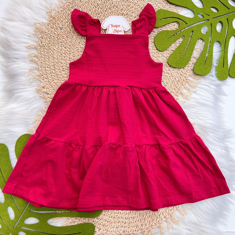 Verão 24/25  Vestido vermelho bolinha com babado