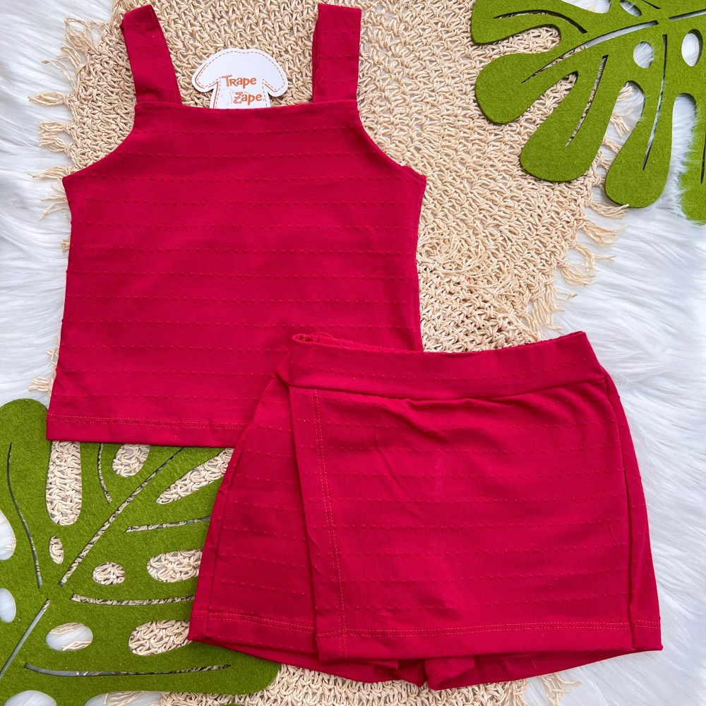 Verão 24/25  Conjunto Vermelho bolinha Short-saia