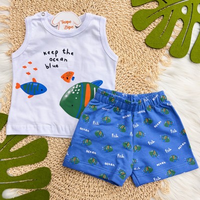 03/05 Verão 24/25 - Conjunto Keep the ocean blue - Branco e Azul