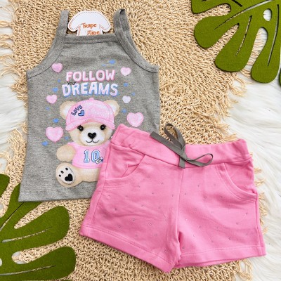 Verão 24/25  Conjunto Follow your Dreams Ursinha Mescla e Rosa