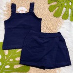 Verão 24/25  Conjunto Marinho bolinha Short-saia