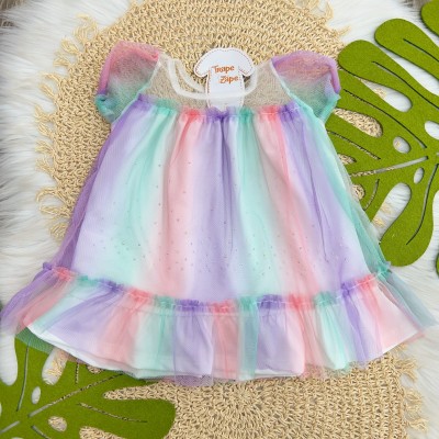 Verão 24/25 - Vestido Colorido em Tule e Strass Candy collors