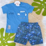 Verão 24/25 - Conj. Blusa Dino com Bolsinho e Short - Azul