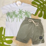 Verão 24/25 - Conj. Blusa Coqueiros e Short - Branco e Verde