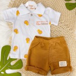 Verão 24/25 - Blusa Gola Polo Leãozinhos e Short - Branco e Caramelo