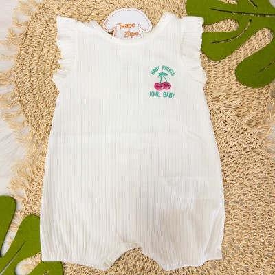  Macacão Curto Canelado Baby Fruits Cerejinha - Off White