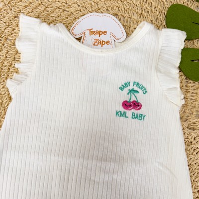  Macacão Curto Canelado Baby Fruits Cerejinha - Off White