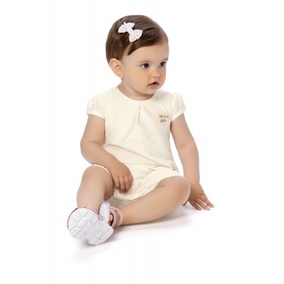  Macacão Curto Canelado Baby Fruits Cerejinha - Off White
