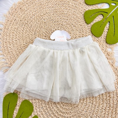 Verão 24/25 - Conj. Blusa com Flores em Linho e Short/Saia com Tule - Vermelho e Off White