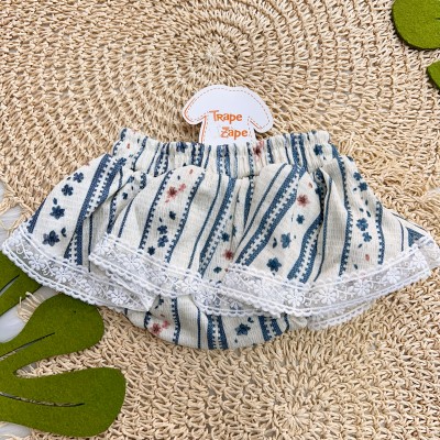  Verão 24/25 - Conj. Regata e Tapa Fralda de Linho com Flores - Off White e Marinho