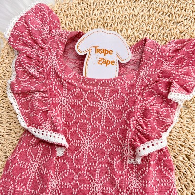 Verão 24/25 - Conj. Blusa com Flores em Linho e Short/Saia com Tule - Vermelho e Off White