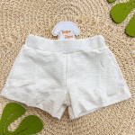 Verão 24/25 - Conj. Batinha com Flores Azuis e Short em Linho - Areia e Off White