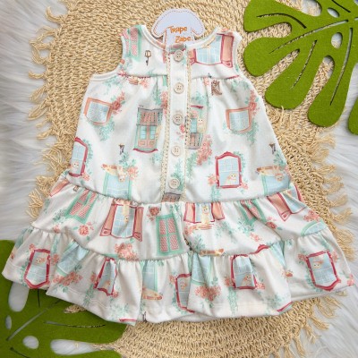  Verão 24/25 - Vestido Acetinado Gatinhos com Flores - Areia e Rose