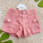 Verão 24/25 - Conj. Batinha Acetinada Gatinhos com Flores e Short com Botões - Areia e Rose