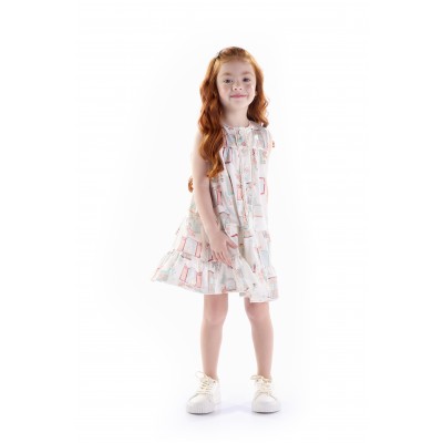  Verão 24/25 - Vestido Acetinado Gatinhos com Flores - Areia e Rose