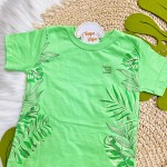 Verão 24/25 - Conj. Camiseta Sun Tropical e Short em Linho - Verde e Areia