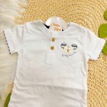 Verão 24/25 - Conj. Camiseta Baby Koala e Short Listrado - Branco e Marinho