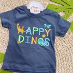 Verão 24/25 - Conj. Camiseta Happy Dinos e Short - Chumbo e Verde