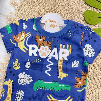  Verão 24/25 - Conj. Camiseta Roar Savana e Short em Moletinho - Azul Royal e Verde