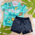 Verão 24/25 - Conj. Camiseta Roar Savana e Short em Moletinho - Verde e Preto