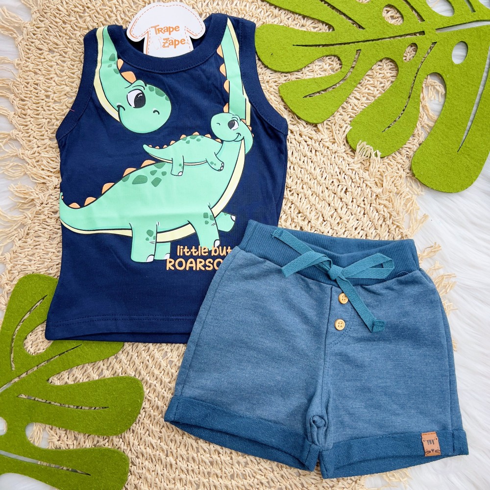 Verão 24/25 - Conj. Regata Dino Little But Roarsome e Short - Marinho