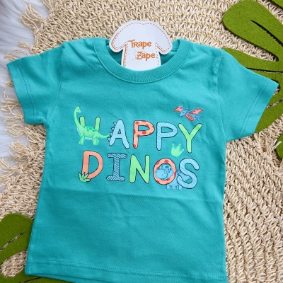  Verão 24/25 - Conj. Camiseta Happy Dinos e Short - Verde e Azul