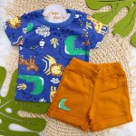 Verão 24/25 - Conj. Camiseta Savana e Short Crocodilo - Azul Royal e Ferrugem