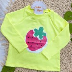 Verão 24/25 - Praia Blusa Manga Longa Morango com Proteção UV50+ e Calcinha Salada de Frutas- Verde