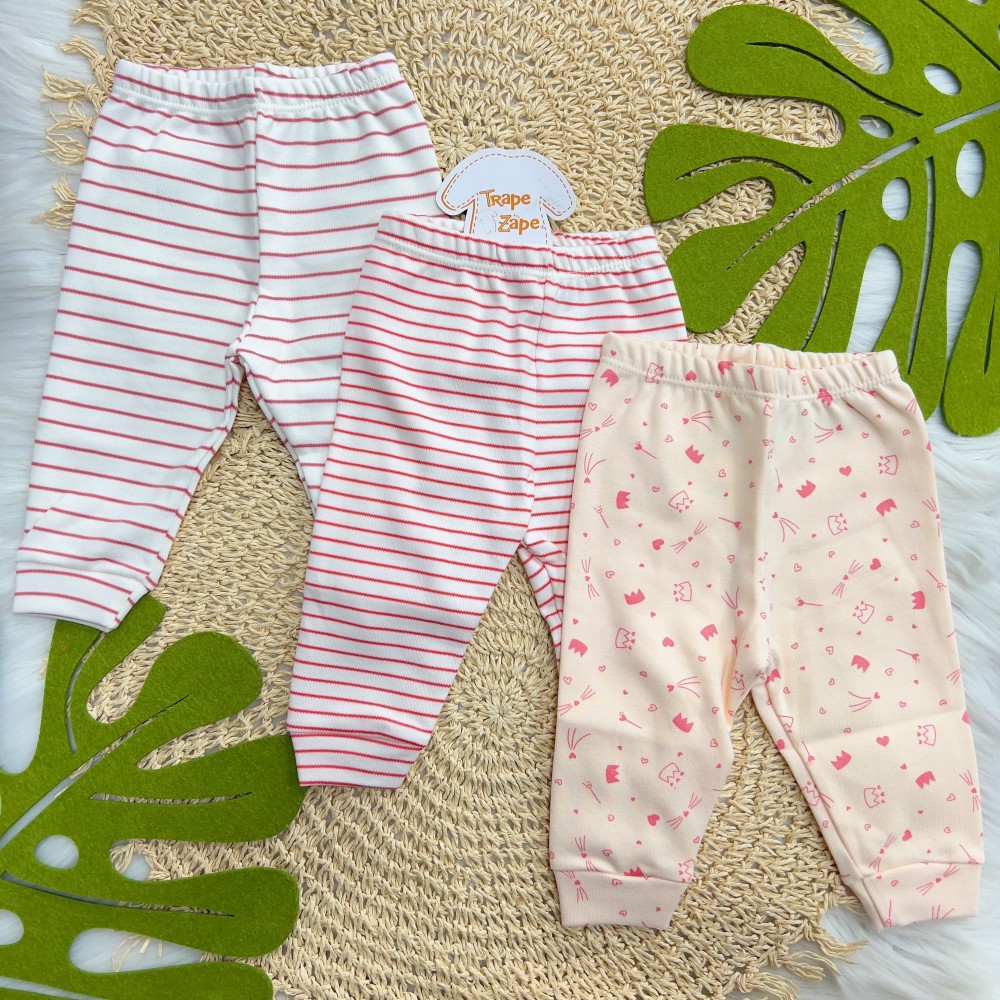 Verão 24/25 - Kit 3 Calças - Listrados e Coroas - Salmão e Off White