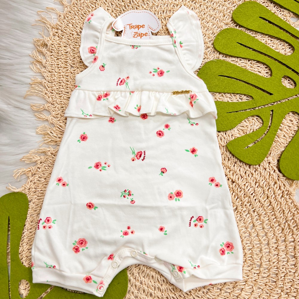 Verão 24/25 - Macacão Floral Curto com Alcinha - Off White