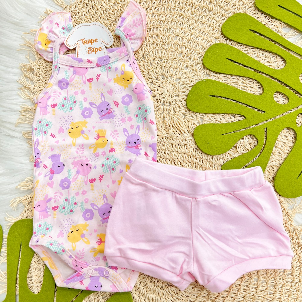 Verão 24/25 - Conj. Body Regata Coelhinhas com Laço e Short - Rosa