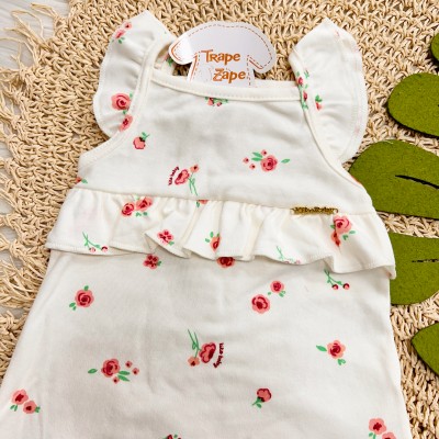 Macacão Floral Curto com Alcinha - Off White