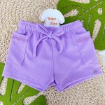 Verão 24/25 - Blusinha Ice Cream com Bichinhos e Short - Off White e Lilás