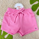 Verão 24/25 - Conj. Blusa Ursinha no Jardim e Short - Off e Rosa