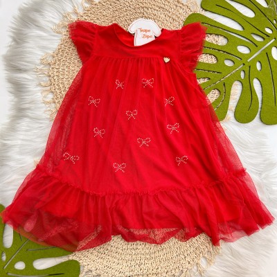  Verão 24/25 - Vestido Red em Tule com Laços em Strass - Vermelho