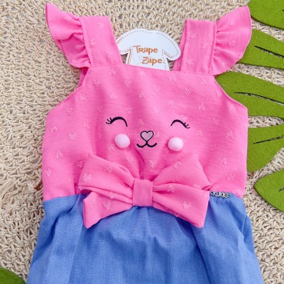 - Romper em Air Flow Regatinha Coelhinha  - Rosa e Jeans