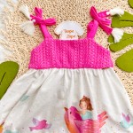 Verão 24/25 - Vestido Pássaro em Tecido Tricot e Linha - Pink e Areia