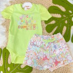 Verão 24/25 - Conj. Body Canelado Nice & Ready Summer e Short Floral - Verde 