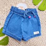 Verão 24/25 - Conj. floresta girlsRegata Ursinha Caracol e Short com Pompom - Verde e Jeans