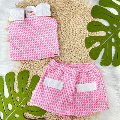 Verão 24/25 - Conj. Regata com Laços no Ombro e Shortsaia - Pink e Branco