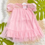 Verão 24/25 - Vestido em Tule Manga Princesa - Rosa