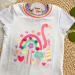 Verão 24/25 - Conj. Blusa Flamingo Colorido e Short Moletinho - Branco e Lilás