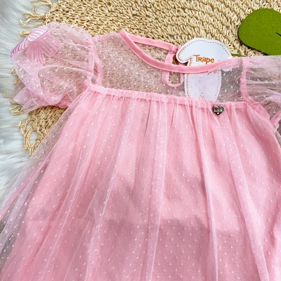  Verão 24/25 - Vestido em Tule Manga Princesa - Rosa