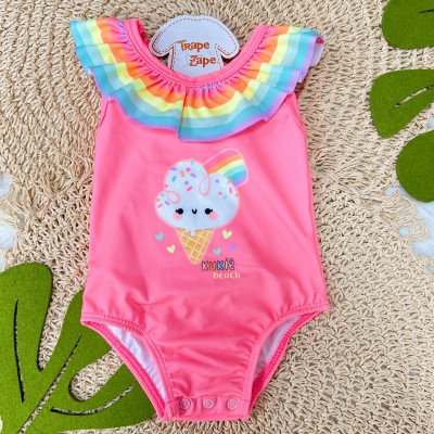  Verão 24/25 - Maiô Sorvetinho Arco-Íris com Proteção UV50+ - Rosa