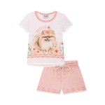 Verão 24/25 - Conj. Blusinha em Linho Cachorrinha Sweet e Short - Salmão